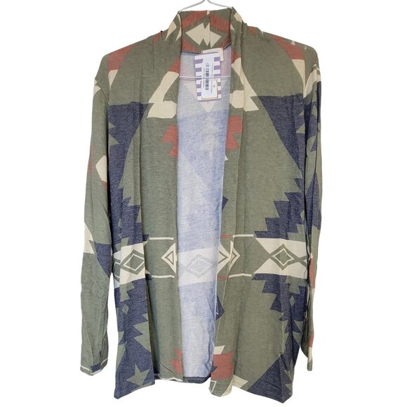 Cardigan Aztec Pattern Open Front Olive Green 143 Story Womens Small New Tags - Picture 1 of 7